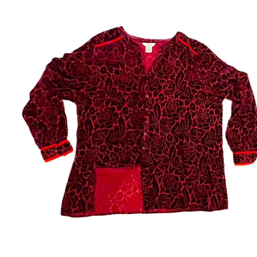 Sundance Burnout Velvet BoHo Peasant Style Long Sleeve Button Up Top - Size XL